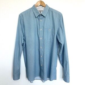 Ted Baker Men’s Shirt Size 5 Blue Teal Geometric Print Long Sleeve Button Up